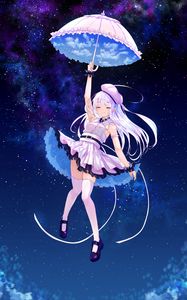 Preview wallpaper girl, smile, umbrella, starry sky, anime