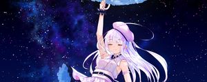Preview wallpaper girl, smile, umbrella, starry sky, anime