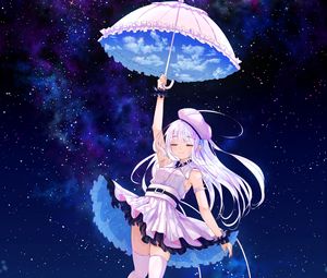 Preview wallpaper girl, smile, umbrella, starry sky, anime