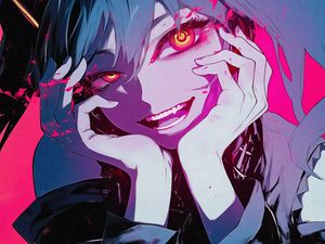 Preview wallpaper girl, smile, vampire, fangs, art, anime