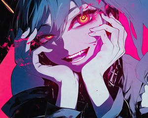 Preview wallpaper girl, smile, vampire, fangs, art, anime