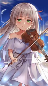 Preview wallpaper girl, smile, violin, anime, art
