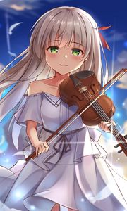 Preview wallpaper girl, smile, violin, anime, art