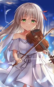 Preview wallpaper girl, smile, violin, anime, art