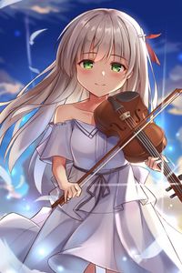 Preview wallpaper girl, smile, violin, anime, art