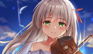 Preview wallpaper girl, smile, violin, anime, art