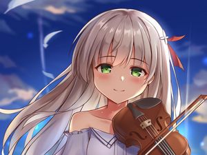 Preview wallpaper girl, smile, violin, anime, art