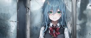 Preview wallpaper girl, smile, wall, cranny, anime