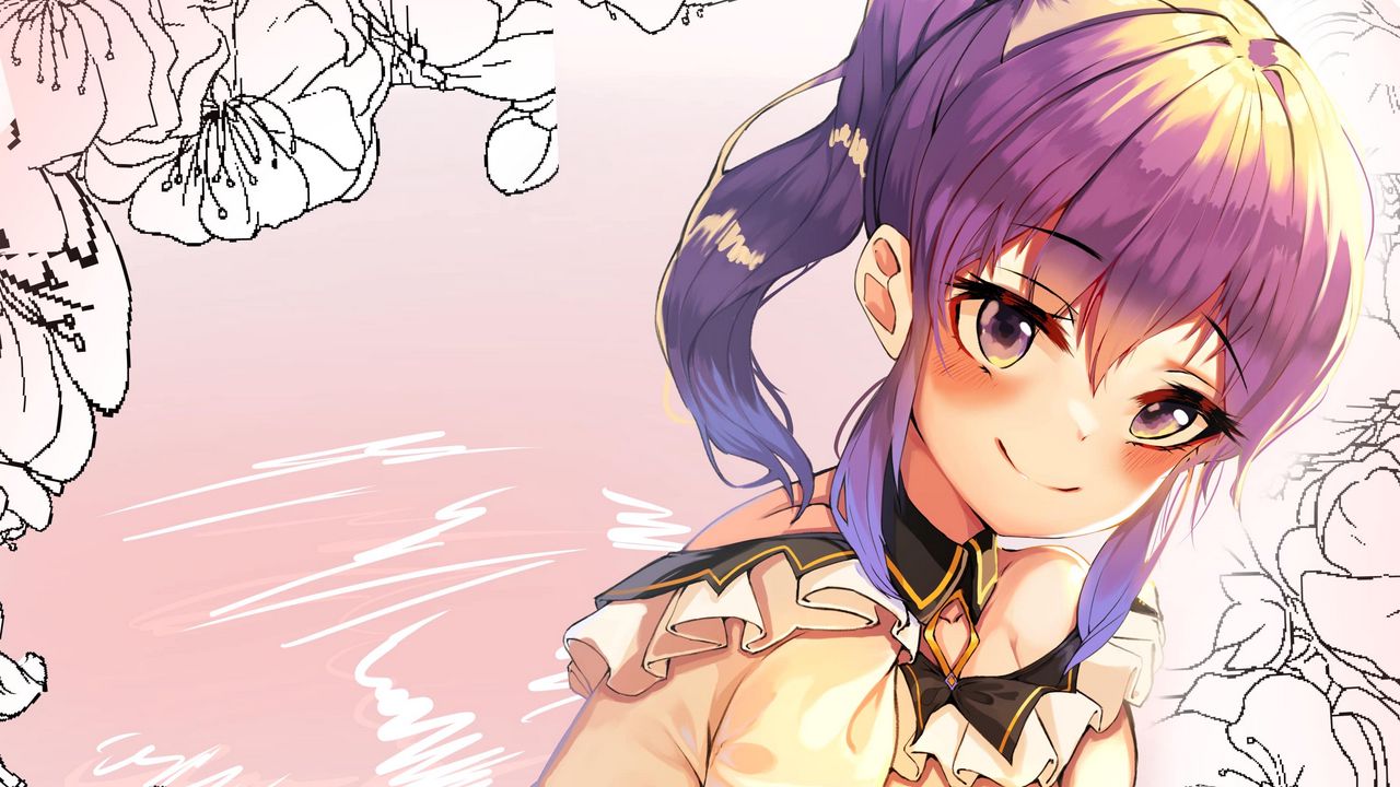 Wallpaper girl, smile, water, flowers, anime, art