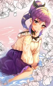 Preview wallpaper girl, smile, water, flowers, anime, art