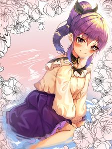 Preview wallpaper girl, smile, water, flowers, anime, art