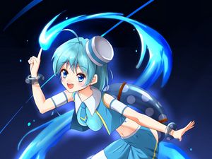 Preview wallpaper girl, smile, water, anime, art, blue