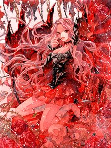 Preview wallpaper girl, smile, watercolor, snow, anime, red