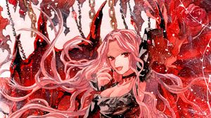 Preview wallpaper girl, smile, watercolor, snow, anime, red