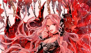 Preview wallpaper girl, smile, watercolor, snow, anime, red