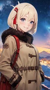 Preview wallpaper girl, smile, winter, stars, anime, art