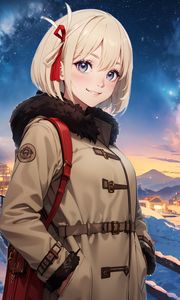 Preview wallpaper girl, smile, winter, stars, anime, art