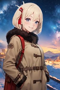 Preview wallpaper girl, smile, winter, stars, anime, art