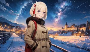 Preview wallpaper girl, smile, winter, stars, anime, art