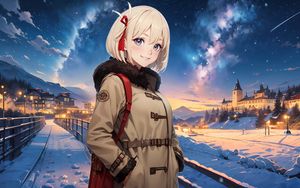 Preview wallpaper girl, smile, winter, stars, anime, art