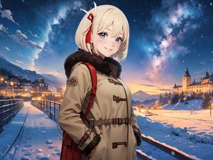 Preview wallpaper girl, smile, winter, stars, anime, art