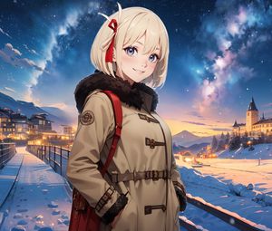 Preview wallpaper girl, smile, winter, stars, anime, art