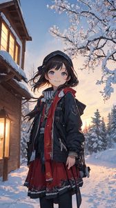 Preview wallpaper girl, smile, winter, snow, anime, art