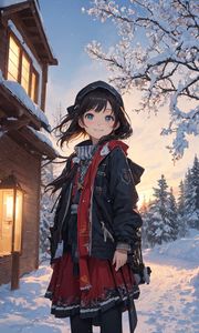 Preview wallpaper girl, smile, winter, snow, anime, art