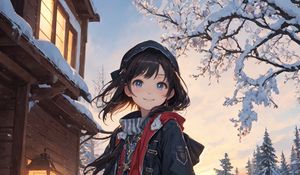 Preview wallpaper girl, smile, winter, snow, anime, art