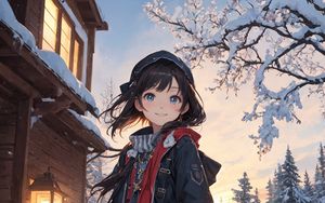 Preview wallpaper girl, smile, winter, snow, anime, art