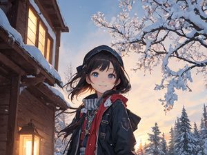 Preview wallpaper girl, smile, winter, snow, anime, art