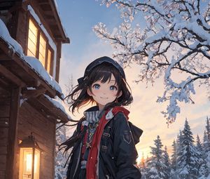 Preview wallpaper girl, smile, winter, snow, anime, art