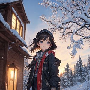 Preview wallpaper girl, smile, winter, snow, anime, art