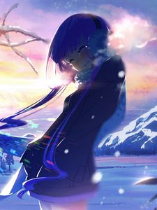 Preview wallpaper girl, smile, winter, anime, art