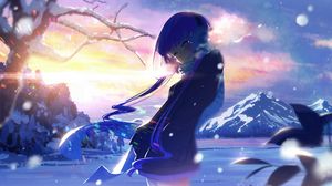 Preview wallpaper girl, smile, winter, anime, art