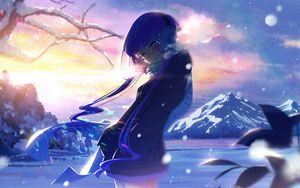 Preview wallpaper girl, smile, winter, anime, art