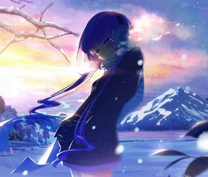 Preview wallpaper girl, smile, winter, anime, art