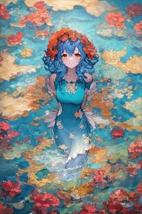 Preview wallpaper girl, smile, wreath, flowers, lake, anime, art