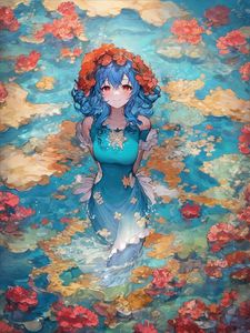 Preview wallpaper girl, smile, wreath, flowers, lake, anime, art