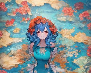 Preview wallpaper girl, smile, wreath, flowers, lake, anime, art