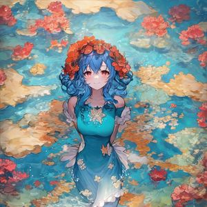 Preview wallpaper girl, smile, wreath, flowers, lake, anime, art