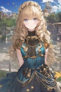 Preview wallpaper girl, smile, wreath, leaves, autumn, anime