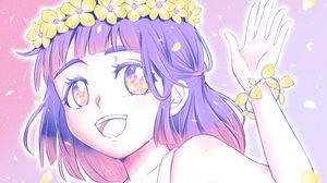 Preview wallpaper girl, smile, wreath, flowers, anime