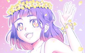 Preview wallpaper girl, smile, wreath, flowers, anime