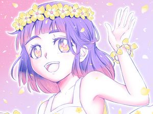 Preview wallpaper girl, smile, wreath, flowers, anime