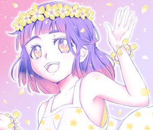 Preview wallpaper girl, smile, wreath, flowers, anime