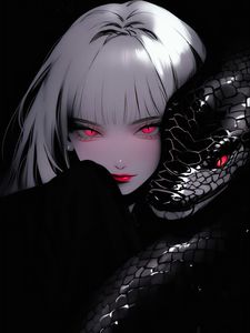 Preview wallpaper girl, snake, art, anime, black