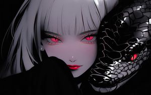 Preview wallpaper girl, snake, art, anime, black