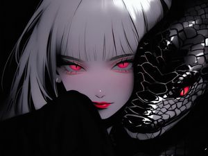 Preview wallpaper girl, snake, art, anime, black