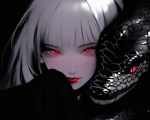 Preview wallpaper girl, snake, art, anime, black